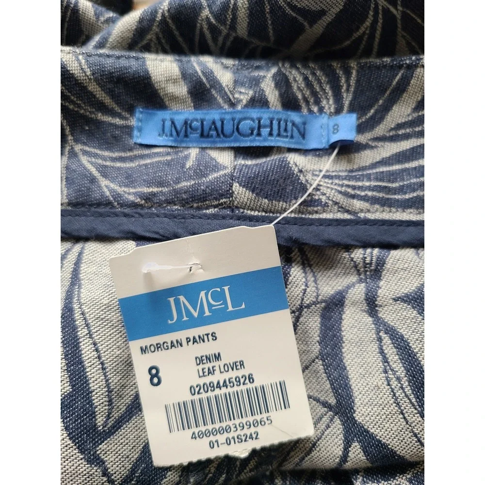 J. Mclaughlin Sz 8 Morgan‎ Pants Denim Blue Leaf Lover Wide Leg High Rise NWT